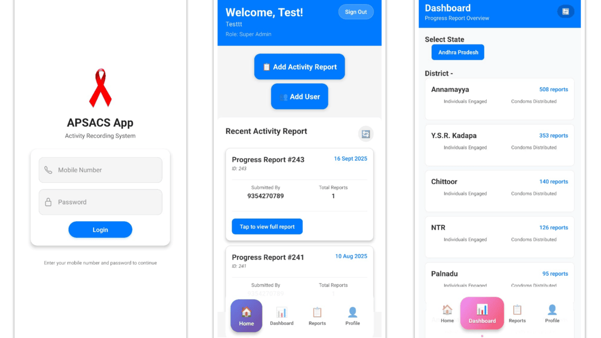 APSACS Mobile App - React Native healthcare application for Andhra Pradesh Social Action Council